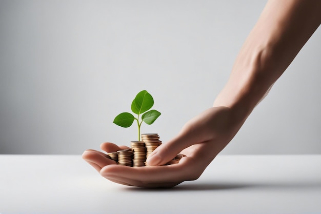 A tree grows on a coin in a glass jar savings money concept