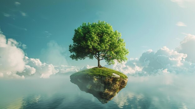 Photo tree grows in the middle of the lake