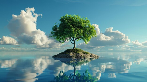 tree grows in the middle of the lake