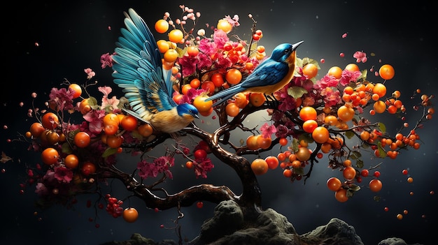 A Tree Grows with Colorful Fruits Filled with Abundance