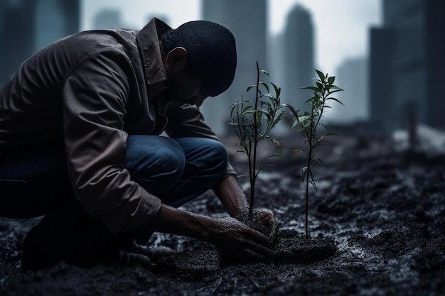 Tree growth planting trees that sprout from seeds become a big seedling