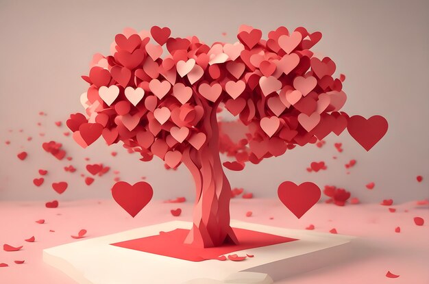 Photo tree of hearts on a podium ai generated background