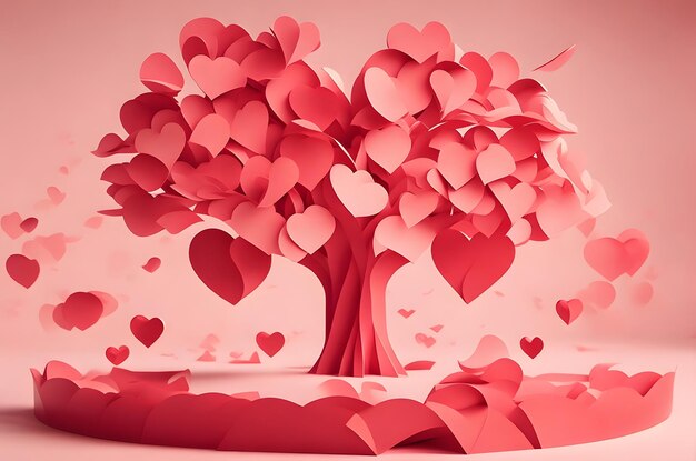 tree of hearts on podium ai generated background