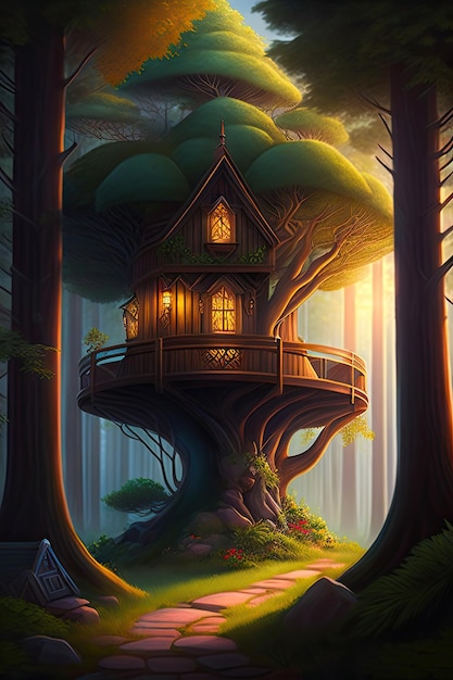 Tree house in an enchanted forest Fantasy stronghold