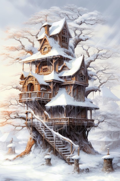 Tree house for a fantasy setting drawing