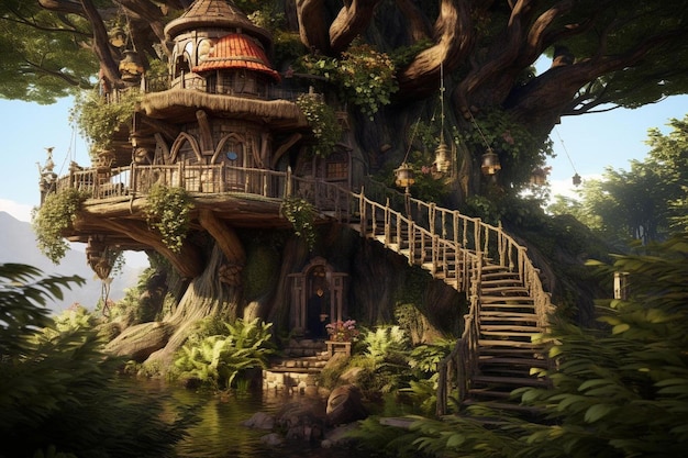 the tree house in the forest