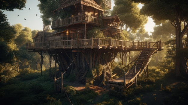 A tree house in the forest