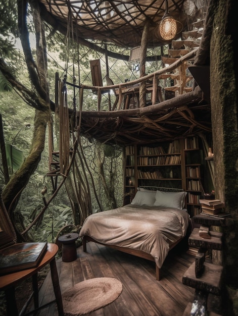Foto una casa sull'albero nella foresta