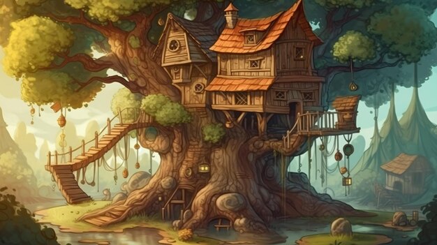 A tree house in the forest