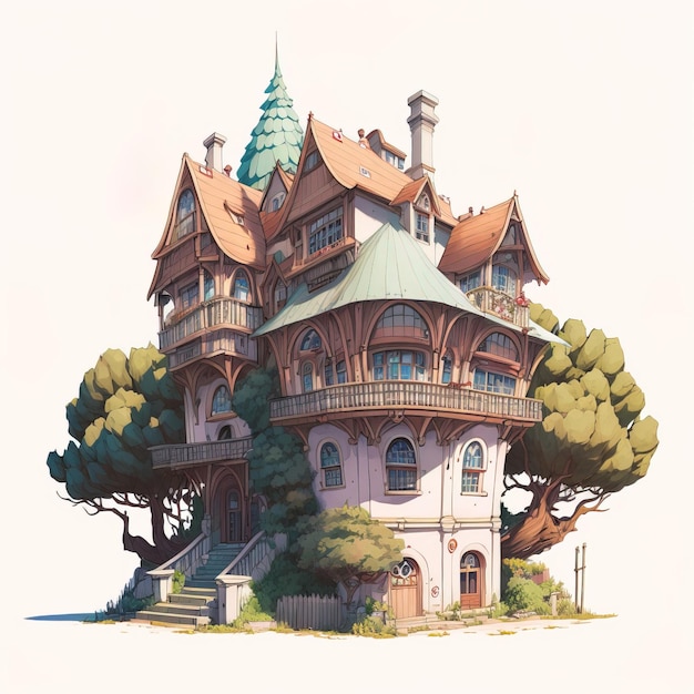 Tree House illustration on White Background