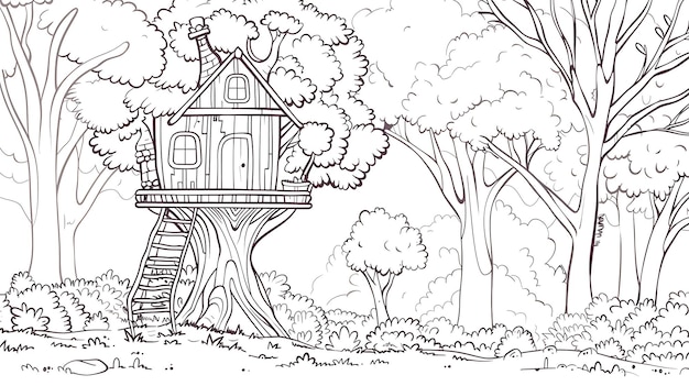 A tree house is a house built in the branches of a tree It is usually made of wood and has a ladder or stairs leading up to it