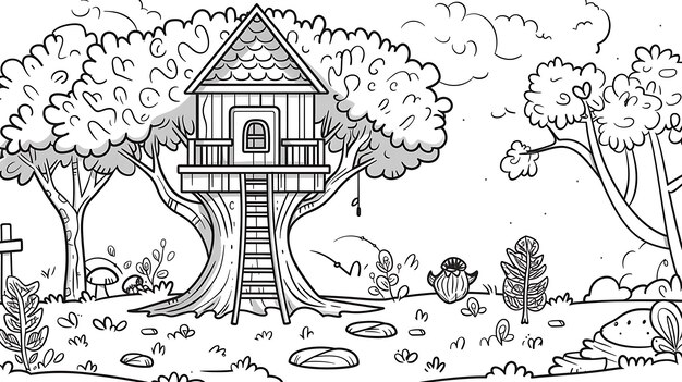 A tree house is a small house built in the branches of a tree It is usually made of wood and has a ladder or stairs leading up to it