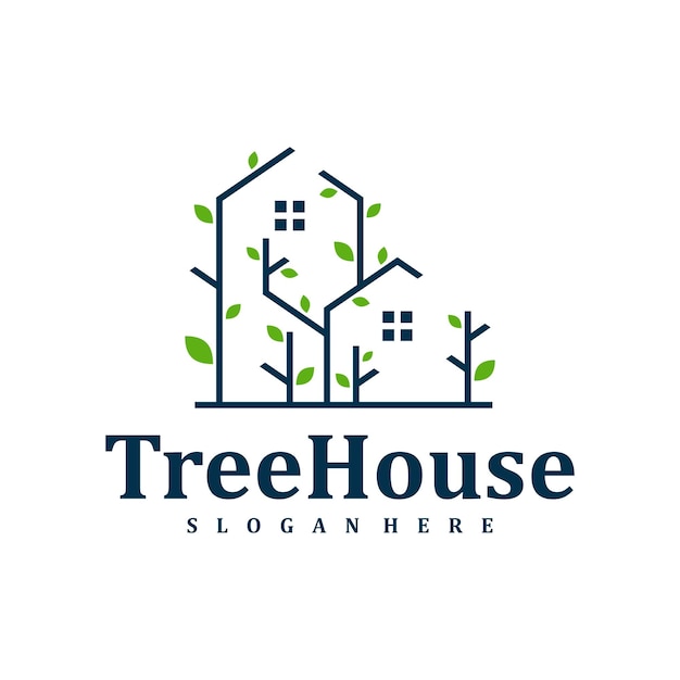 Photo tree house logo design template creative house tree logo vector illustration