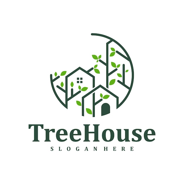 Photo tree house logo design template creative house tree logo vector illustration