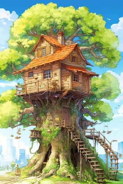 Tree house in the style of whimsical