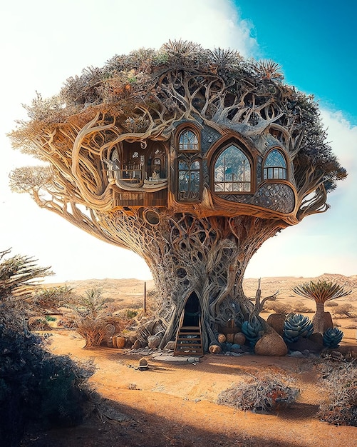 A tree house with a house inside