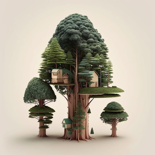 a tree house with a small house in the middle of it generative ai