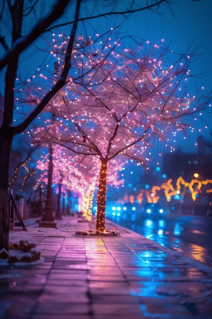 Tree Illuminated With Pink Lights