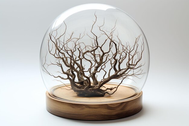 Tree inside a glass dome on a white background 3d rendering ai generated