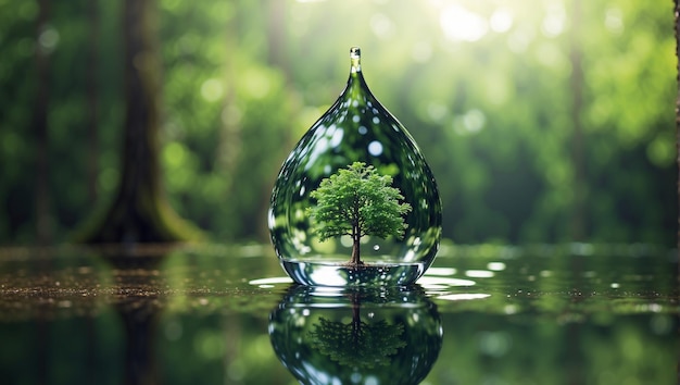 Photo tree inside a water drop