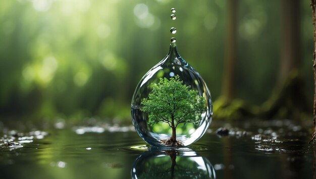 Photo tree inside a water drop