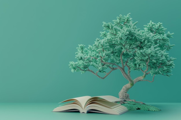 Photo a tree is growing out of an open book