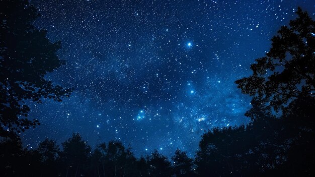 a tree is lit up by the stars