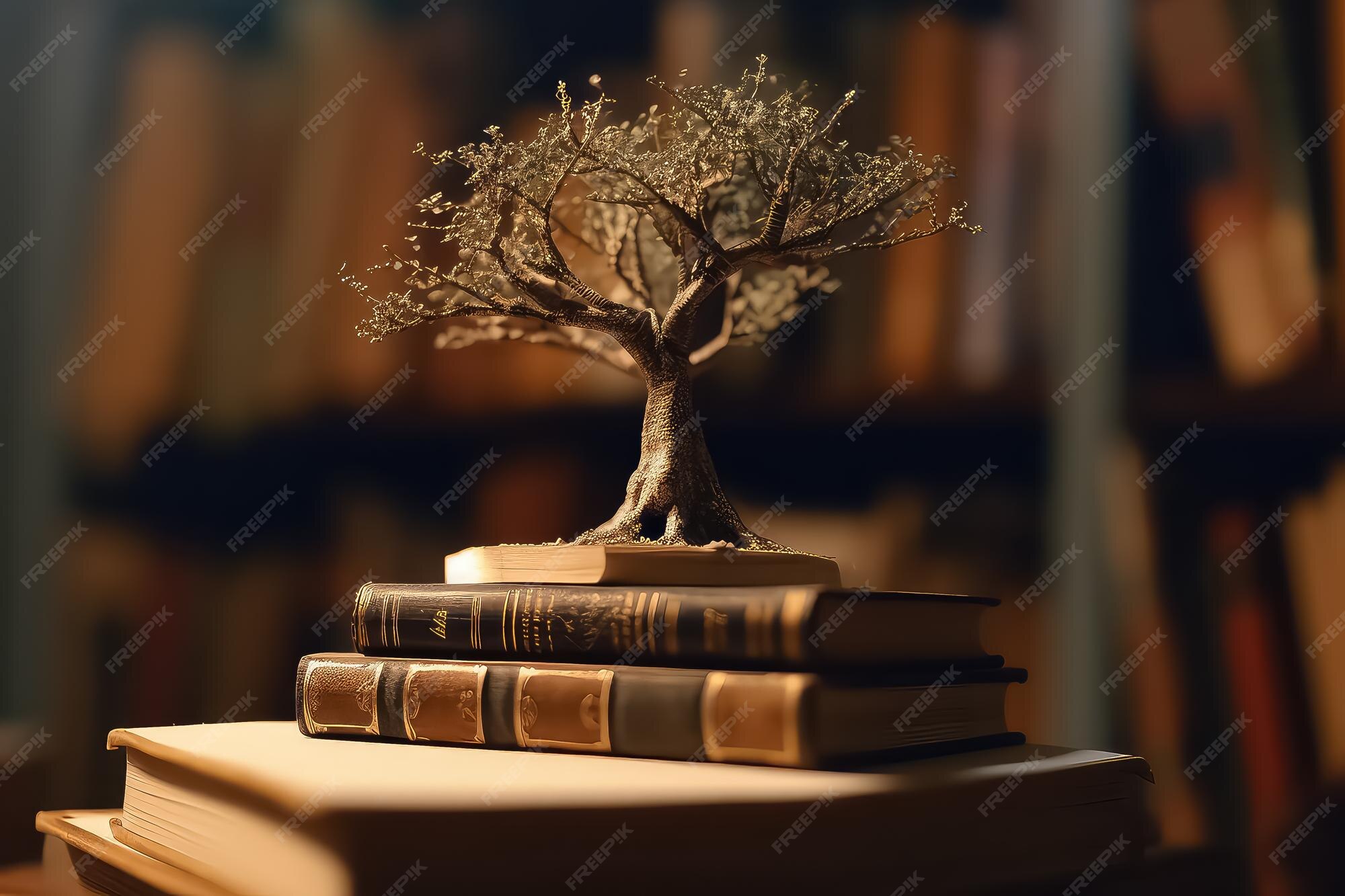 Premium Photo | Tree of knowledge growing from an old open book ai