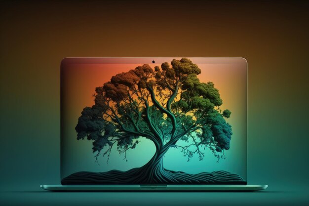 Tree on laptop screen background Generative AI