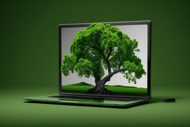 Tree on laptop screen background Generative AI