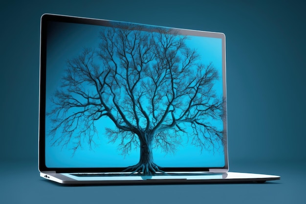 Tree on laptop screen background Generative AI