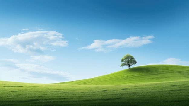 A tree on the lawn in front of a blue sky background