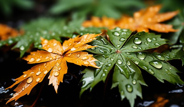 Photo tree leaves with dew drops ai generated