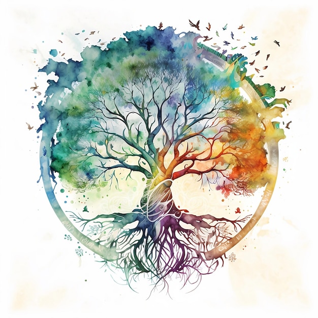 The Tree of Life as Spiritual watercolor art