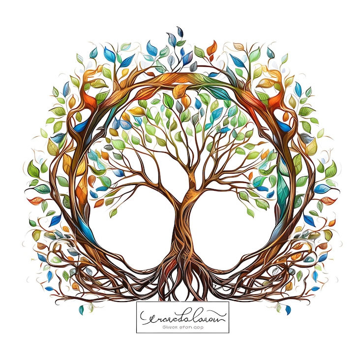 Photo tree of life earth hour frame shaped like a tree with intric clipart captivating artwork design