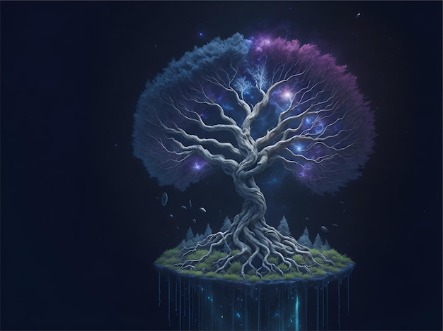 tree of life in galaxy universe dramatic fantasy waterfall ultra HD Ai Generated