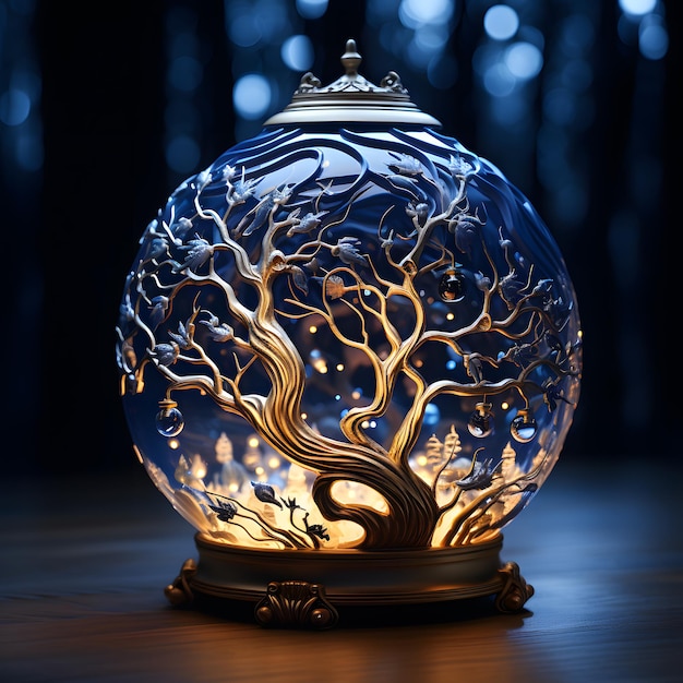 Tree of life glass lamp with blue lights