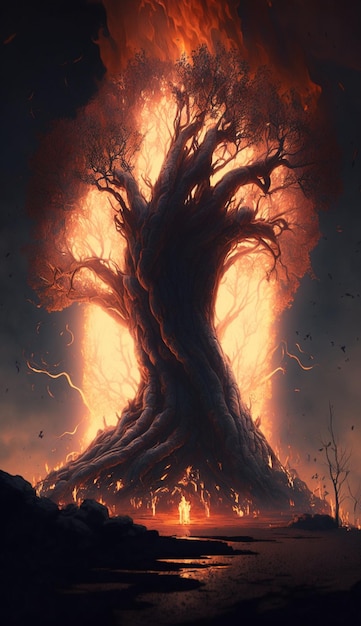 The tree of life is burning in flames.