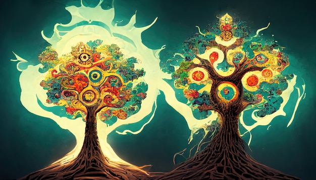 Tree of life sacred symbol Individuality prosperity and growth concept 3D illustration