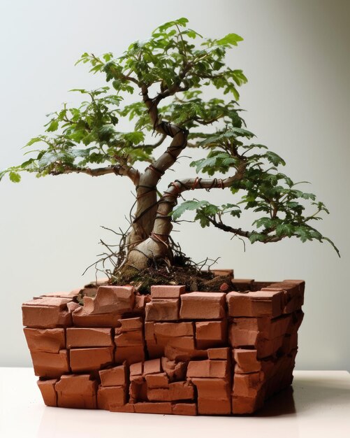 a tree made of bricks is placed on a table.