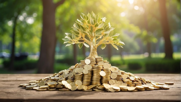 金貨と紙幣でできた木