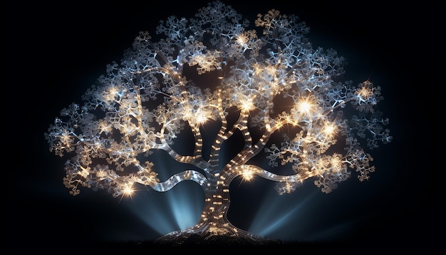 Foto un albero fatto di luce illustrazione dell'energia creativa dell'albero della vita