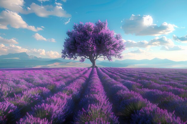 Photo tree in the middle of lavender field