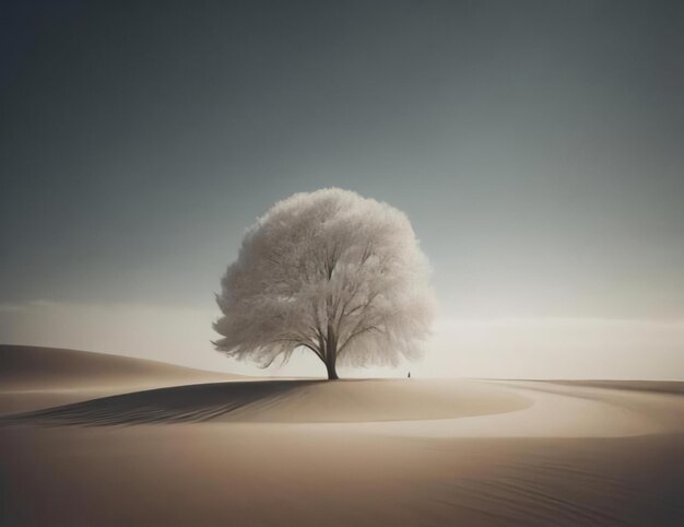 Tree in the middle of a sand dune Nature composition generative ai