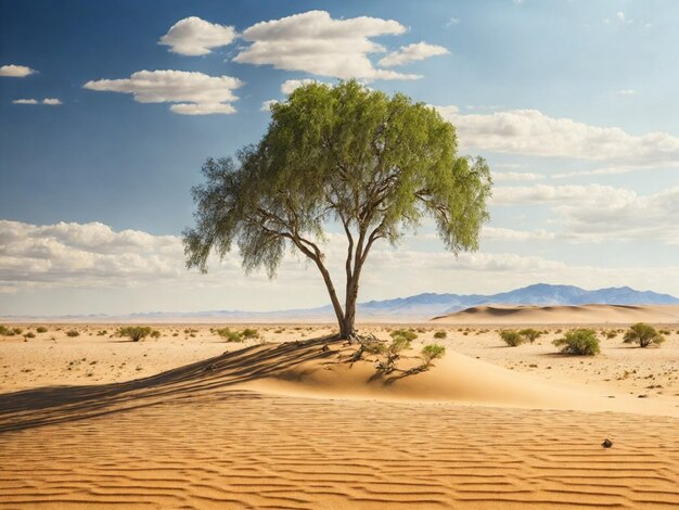 Foto albero nel mezzo delle dune di sabbia del deserto del namib ia generativa