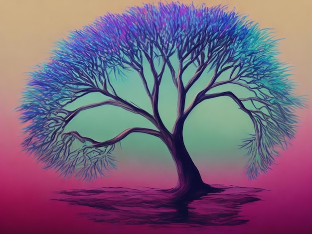 A tree in middle with gradient background