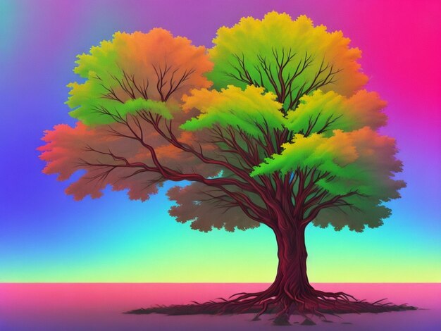 A tree in middle with gradient background