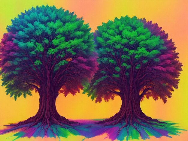 A tree in middle with gradient background