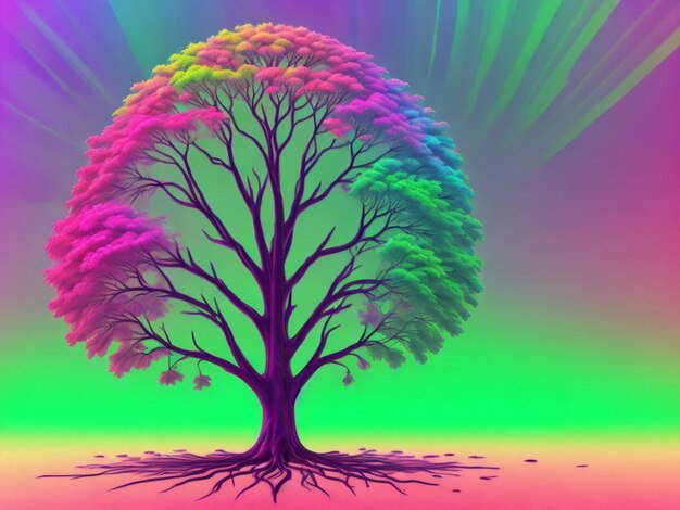 A tree in middle with gradient background