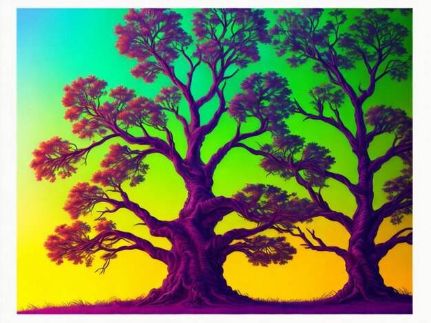 A tree in middle with gradient background